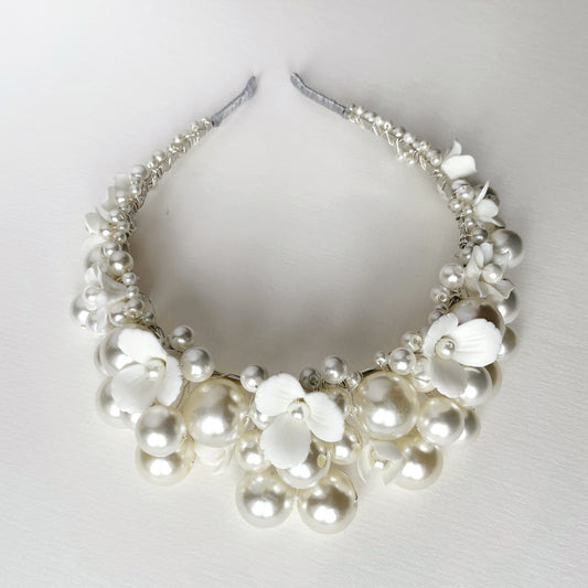 DARLA | Statement Pearl Crown of bubble pearls and flowers