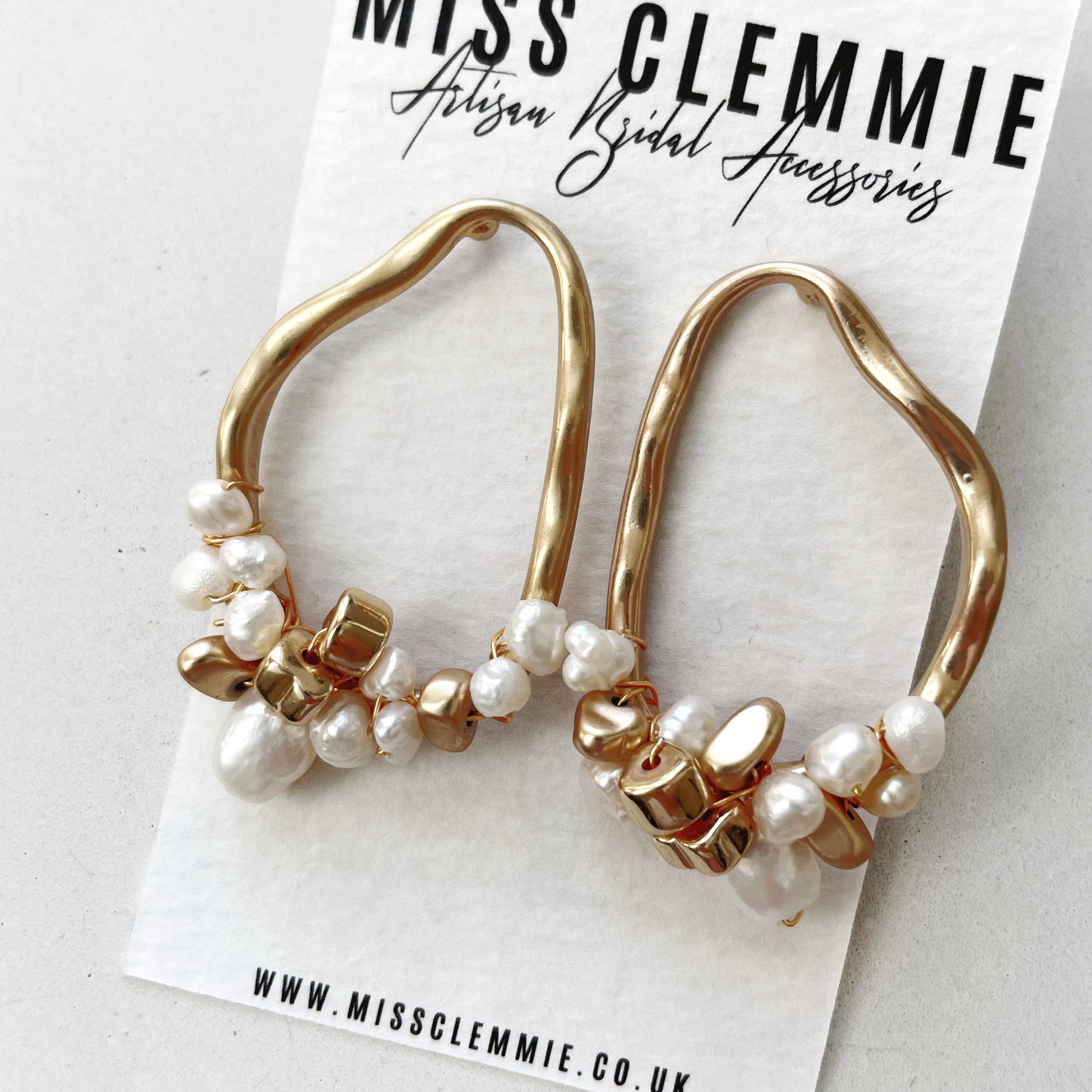 BONNIE |Statement Bridal Earrings of gold and nugget pearls 
