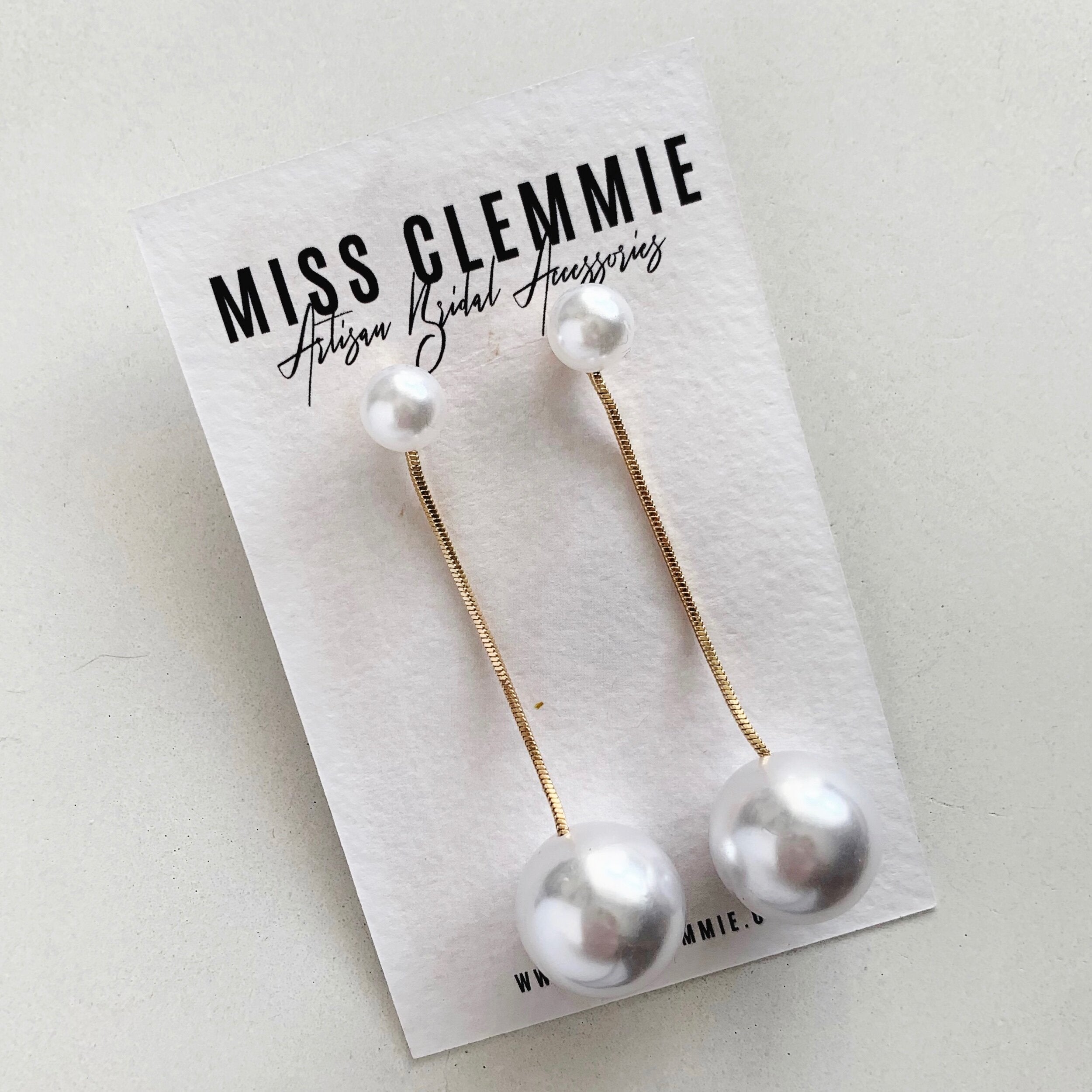 TARA Statement Bridal Earrings with round pearl detail Miss Clemmie